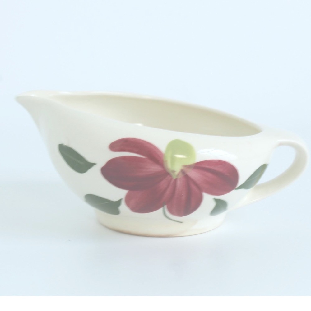 Vintage Hand Painted Red Floral Ceramic Gravy‎ Boat Creamer 6.5in